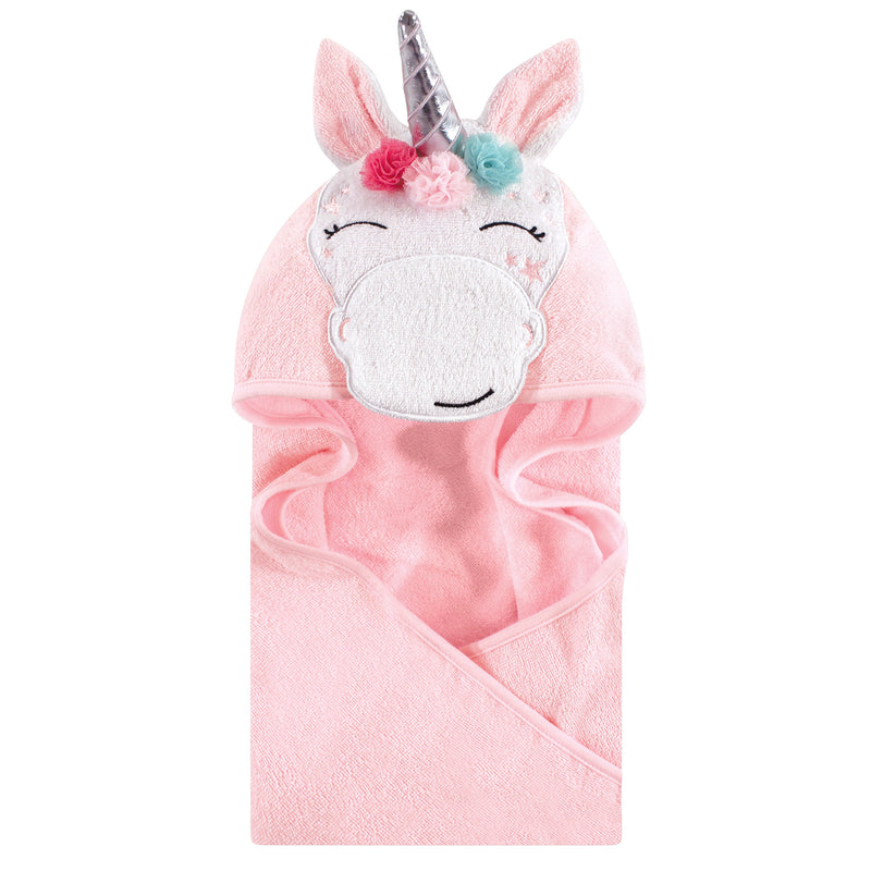 Hudson Baby Cotton Animal Face Hooded Towel, Whimsical Unicorn