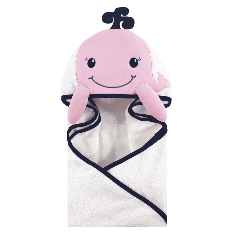Hudson Baby Cotton Animal Face Hooded Towel, Girl Whale