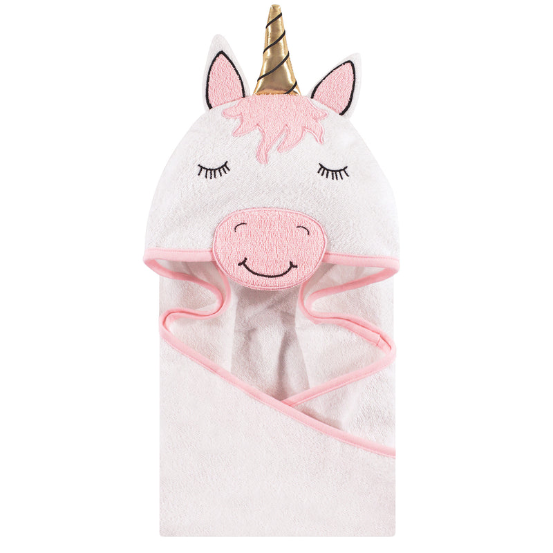 Hudson Baby Cotton Animal Face Hooded Towel, Modern Unicorn