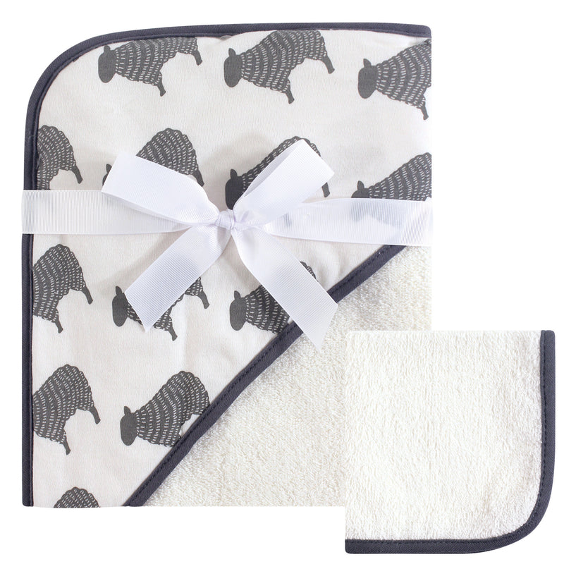 Hudson Baby Cotton Hooded Towel and Washcloth, Cream Sheep