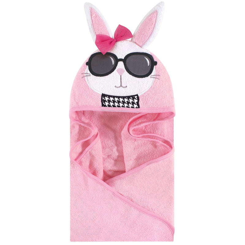 Hudson Baby Cotton Animal Face Hooded Towel, Chic Bunny