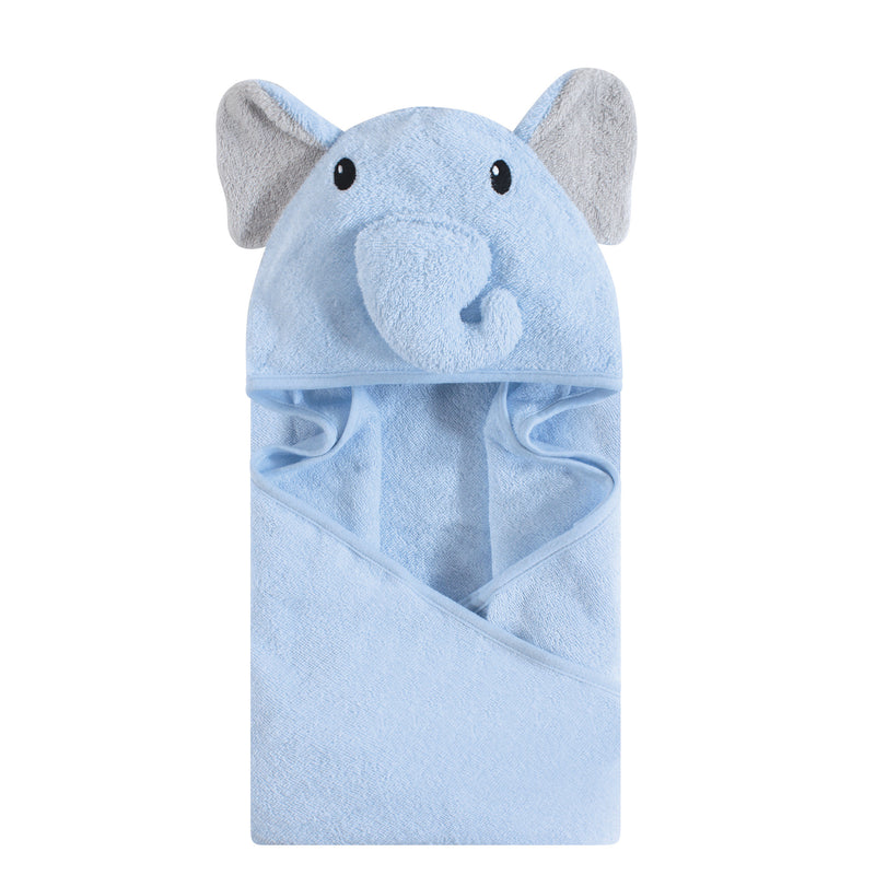 Hudson Baby Cotton Animal Face Hooded Towel, Light Blue Elephant