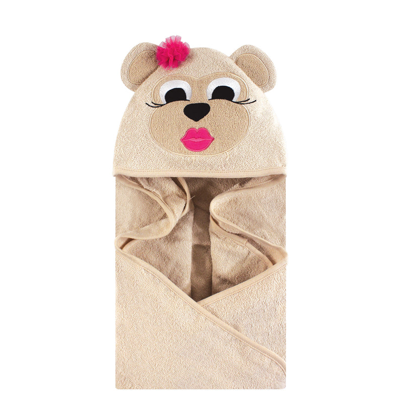 Hudson Baby Cotton Animal Face Hooded Towel, Miss Monkey