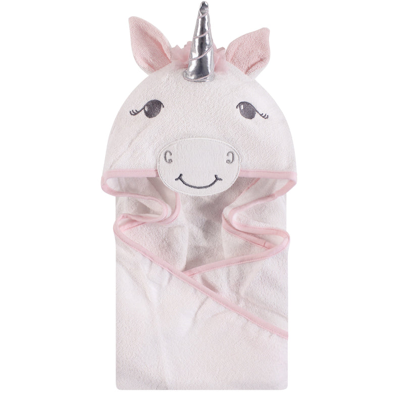 Hudson Baby Cotton Animal Face Hooded Towel, White Unicorn