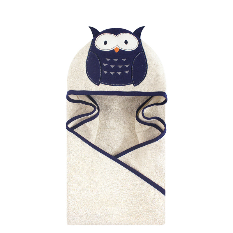Hudson Baby Cotton Animal Face Hooded Towel, Navy Owl