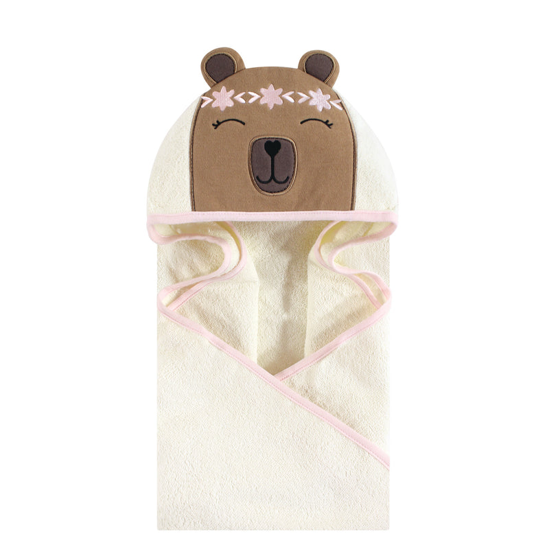 Hudson Baby Cotton Animal Face Hooded Towel, Boho Bear