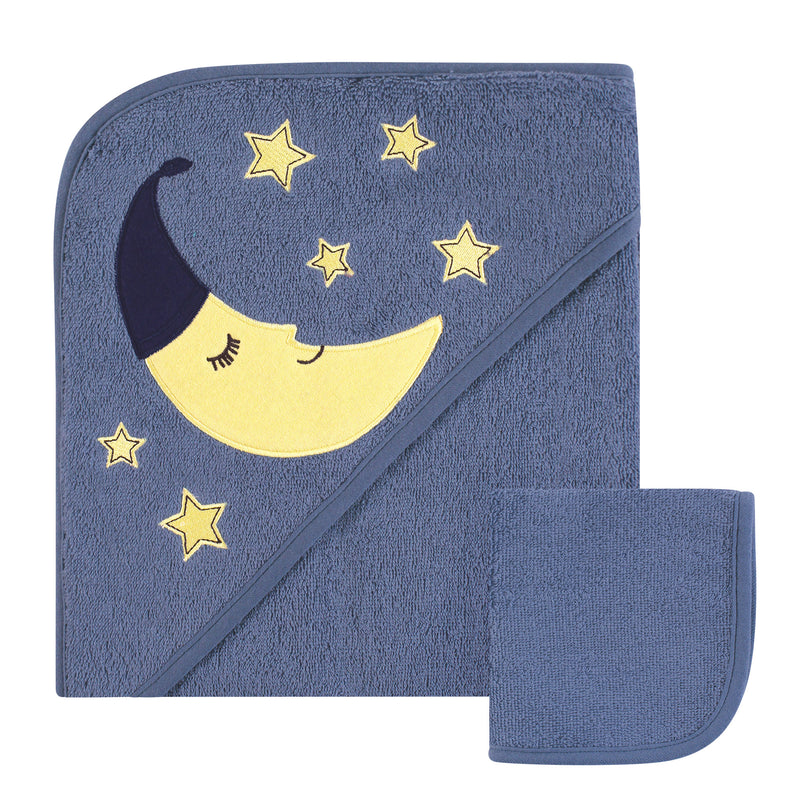 Hudson Baby Cotton Hooded Towel and Washcloth, Moon