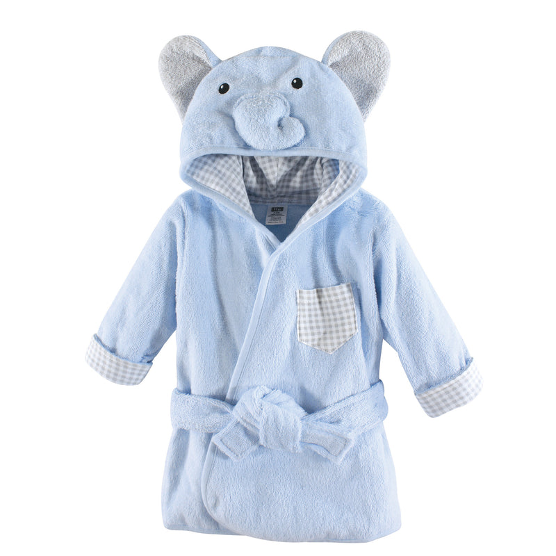Hudson Baby Cotton Animal Face Bathrobe, Blue Elephant