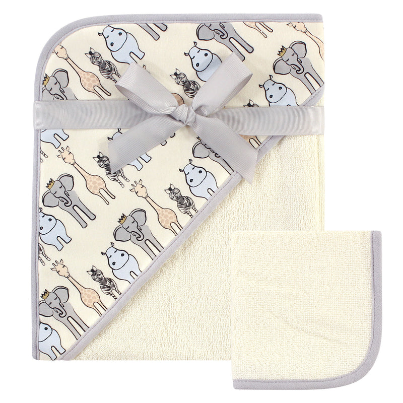 Hudson Baby Cotton Hooded Towel and Washcloth, Royal Safari