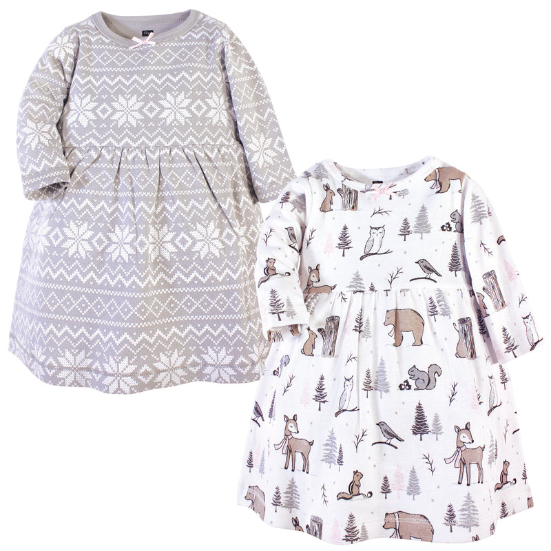 Hudson Baby Cotton Dresses, Gray Winter Forest