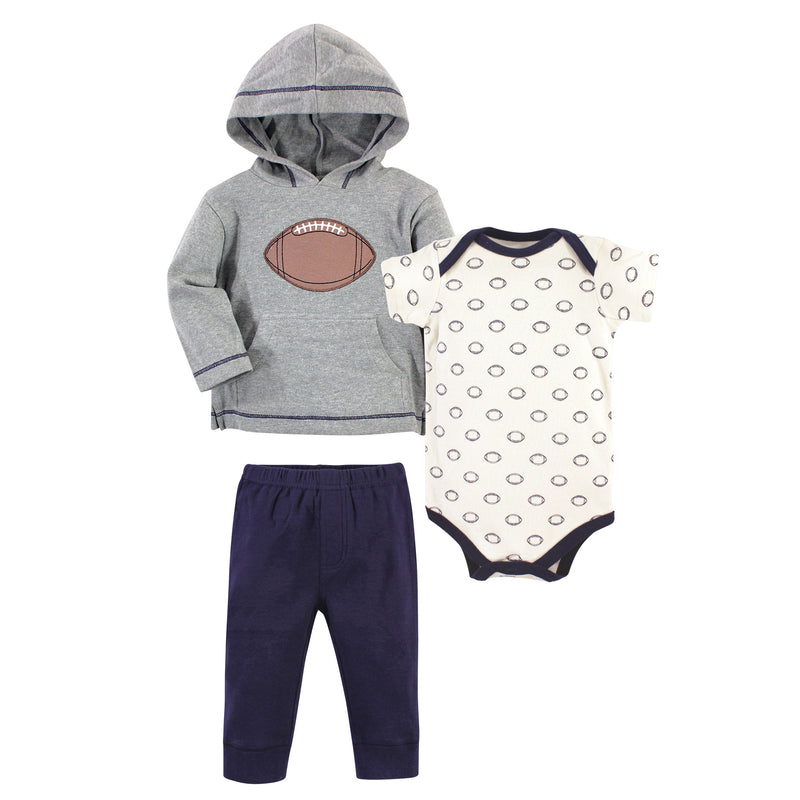 Hudson Baby Cotton Hoodie, Bodysuit or Tee Top and Pant Set, Football Baby