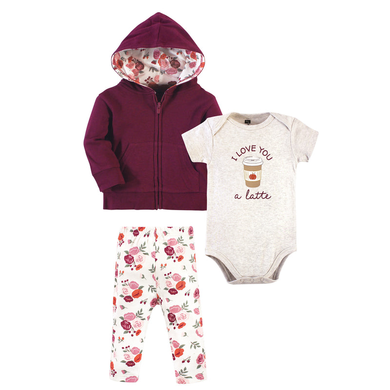 Hudson Baby Cotton Hoodie, Bodysuit or Tee Top and Pant Set, Fall Floral Baby