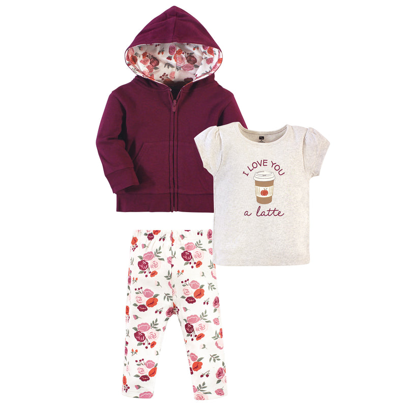 Hudson Baby Cotton Hoodie, Bodysuit or Tee Top and Pant Set, Fall Floral Toddler