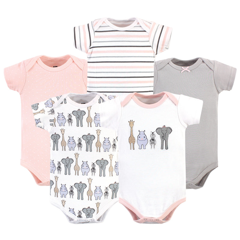 Hudson Baby Cotton Bodysuits, Pink Safari