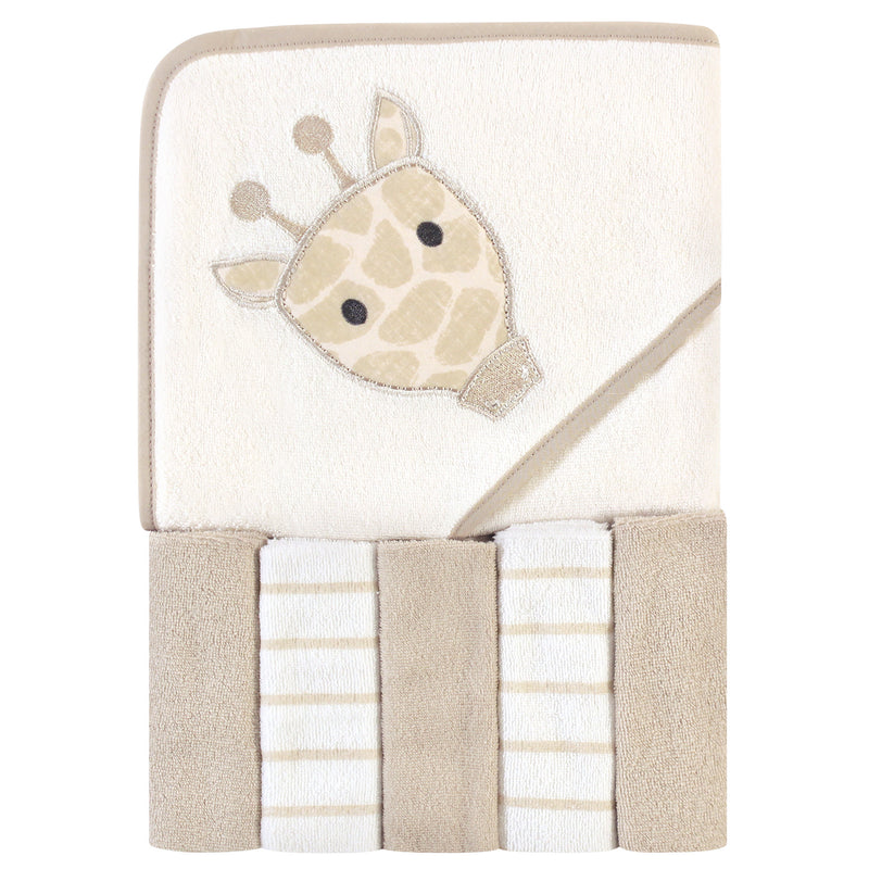 Hudson Baby Hooded Towel and Five Washcloths, Modern Giraffe