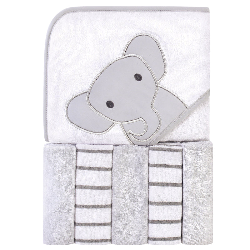 Hudson Baby Hooded Towel and Five Washcloths, Modern Elephant