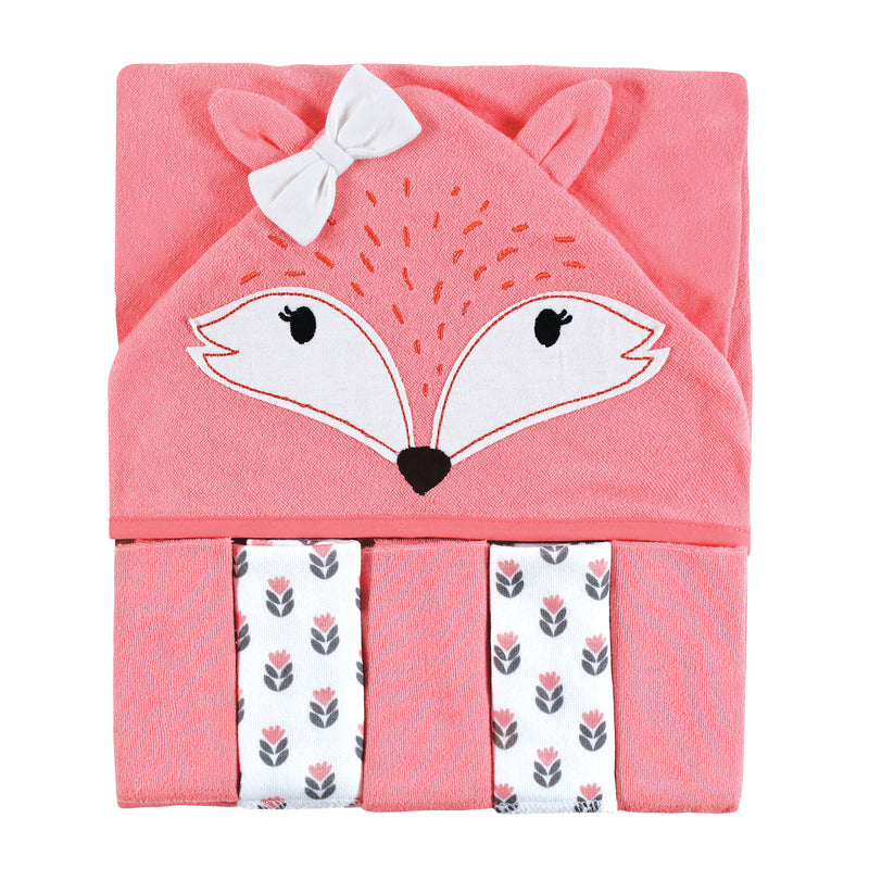 Hudson Baby Hooded Towel and Five Washcloths, Girl Fox