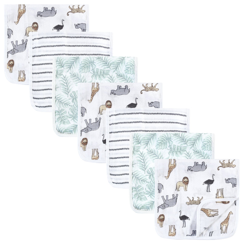 Hudson Baby Muslin Burp Cloth 7pk, Modern Neutral Safari