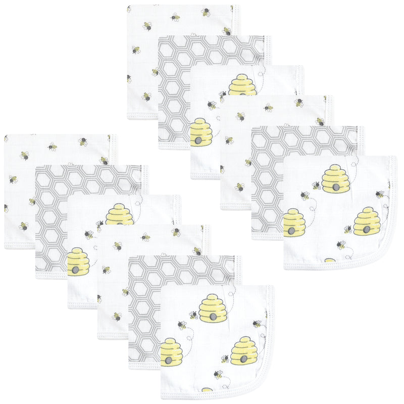Hudson Baby Cotton Muslin Washcloths, Bees
