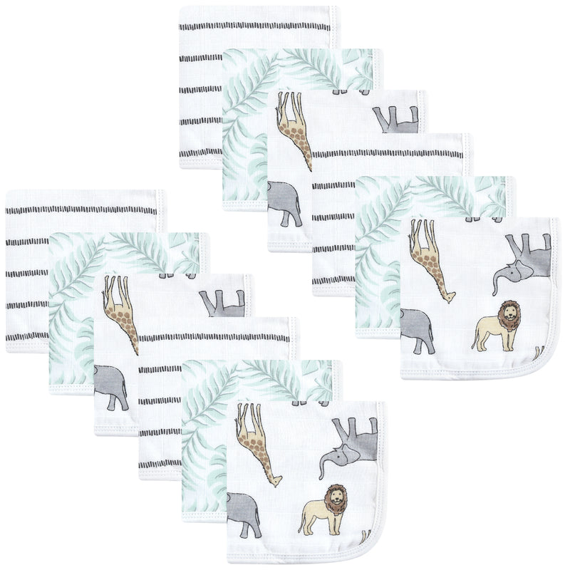 Hudson Baby Cotton Muslin Washcloths, Modern Neutral Safari