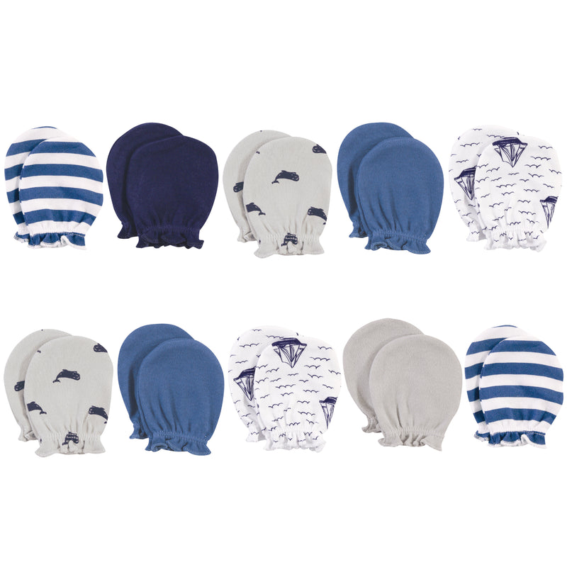 Hudson Baby Cotton Scratch Mittens, Sail The Sea