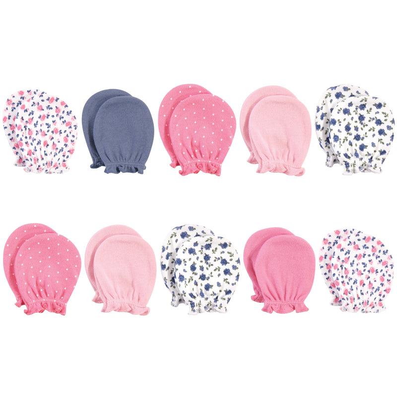 Hudson Baby Cotton Scratch Mittens, Blue Pink Floral