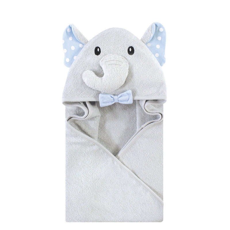 Hudson Baby Cotton Animal Face Hooded Towel, White Dots Gray Elephant