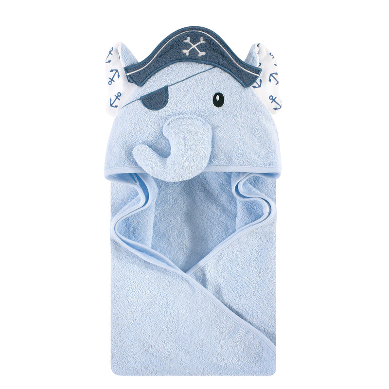 Hudson Baby Cotton Animal Face Hooded Towel, Pirate Elephant