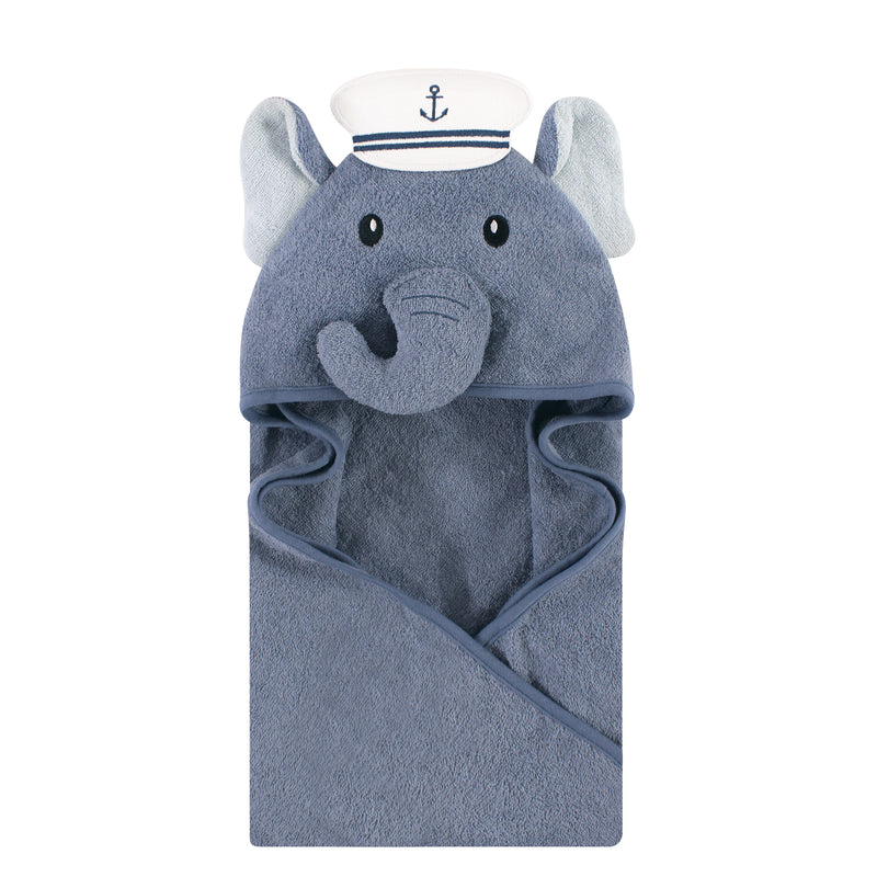 Hudson Baby Cotton Animal Face Hooded Towel, Sailor Elephant