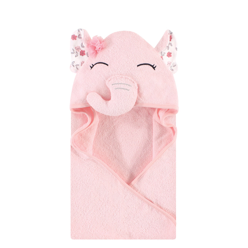 Hudson Baby Cotton Animal Face Hooded Towel, Floral Pretty Elephant