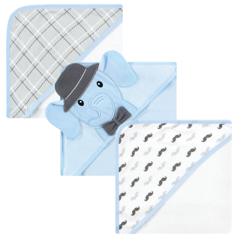 Hudson Baby Cotton Rich Hooded Towels, Blue Charcoal Elephant