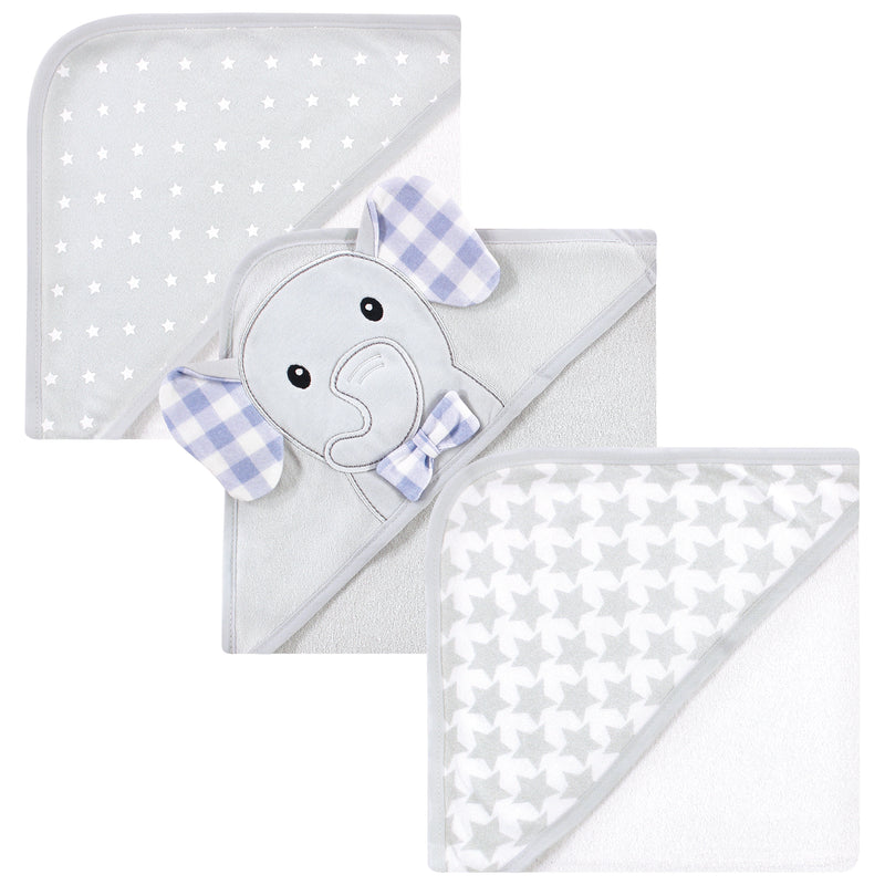 Hudson Baby Cotton Rich Hooded Towels, Gingham Elephant