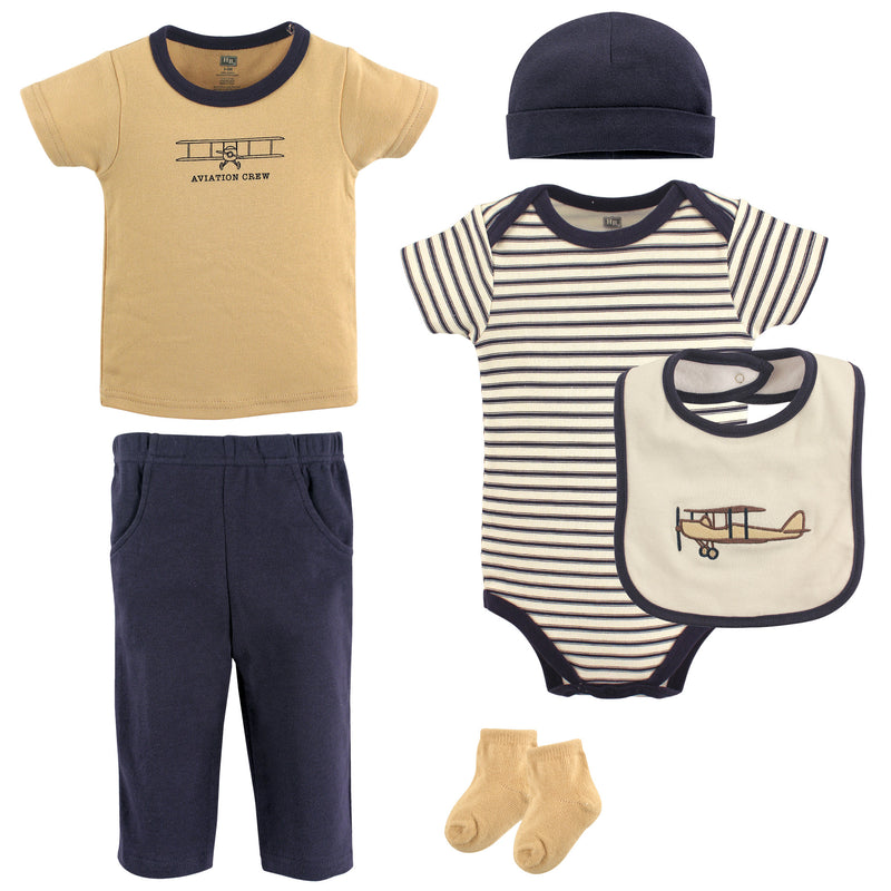 Hudson Baby Cotton Layette Set, Navy And Tan 6-Piece