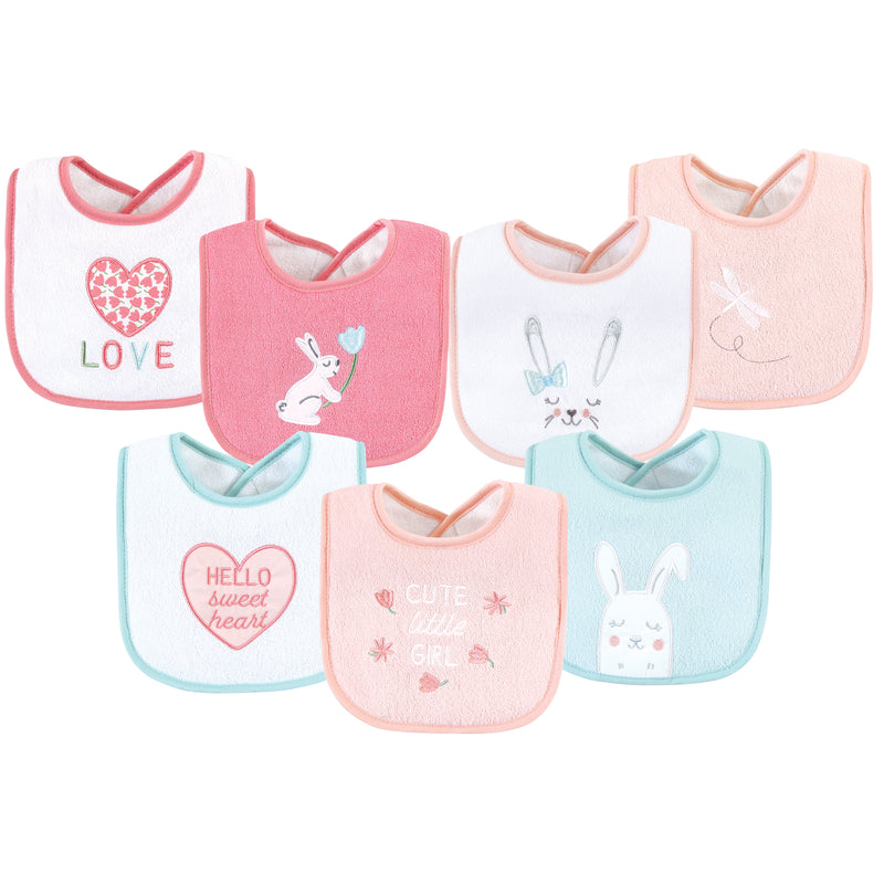 Hudson Baby Cotton Terry Drooler Bibs with Fiber Filling, Bunny