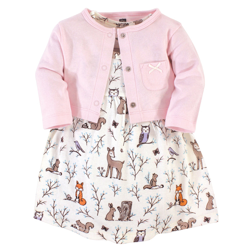 Hudson Baby Cotton Dress and Cardigan Set, Enchanted Forest