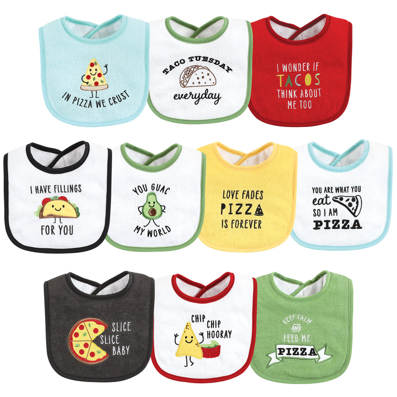 Hudson Baby Cotton Terry Drooler Bibs with Fiber Filling, Pizza Taco