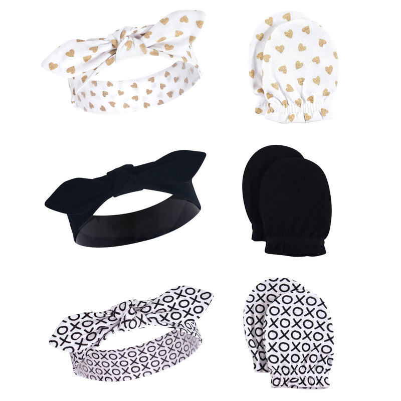 Hudson Baby Cotton Headband and Scratch Mitten Set, Xoxo