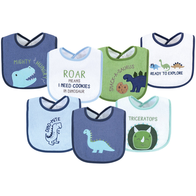 Hudson Baby Cotton Terry Drooler Bibs with Fiber Filling, Boy Dino