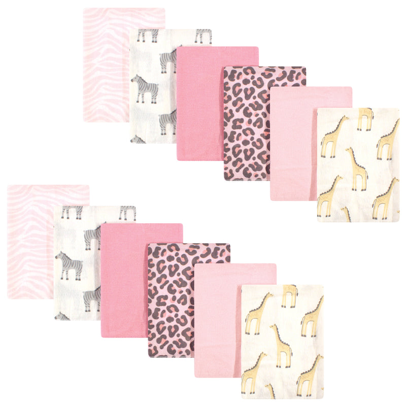 Hudson Baby Cotton Flannel Burp Cloths, Girl Safari