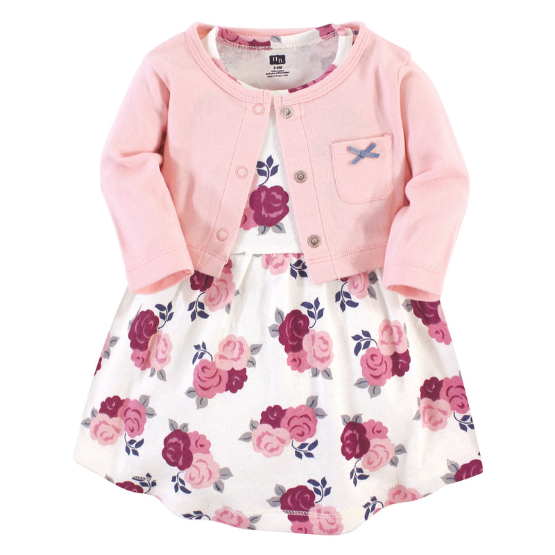 Hudson Baby Cotton Dress and Cardigan Set, Blush Floral