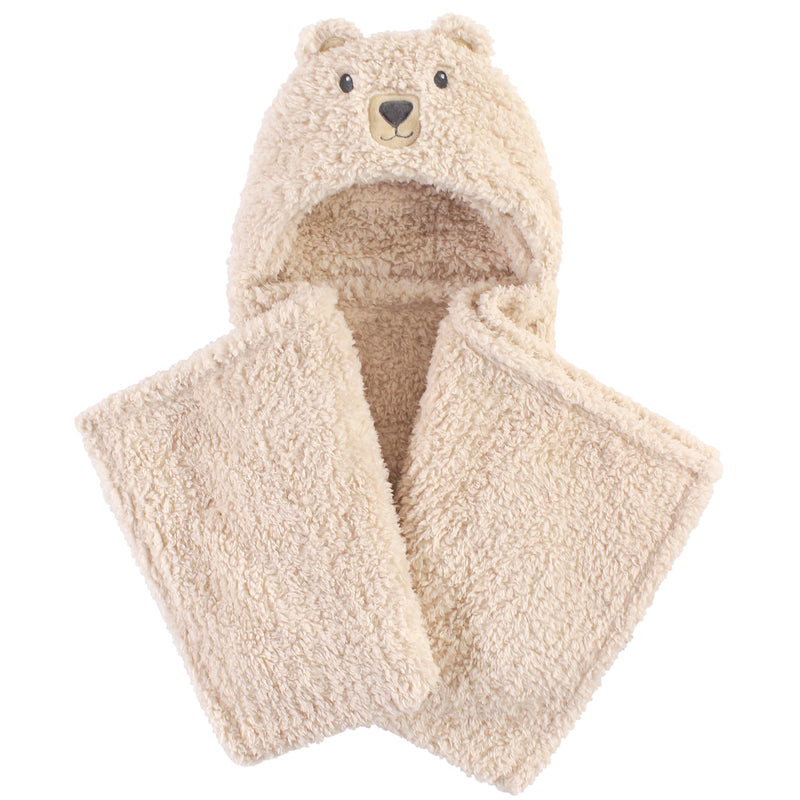 Hudson Baby Hooded Animal Face Plush Blanket, Cozy Bear
