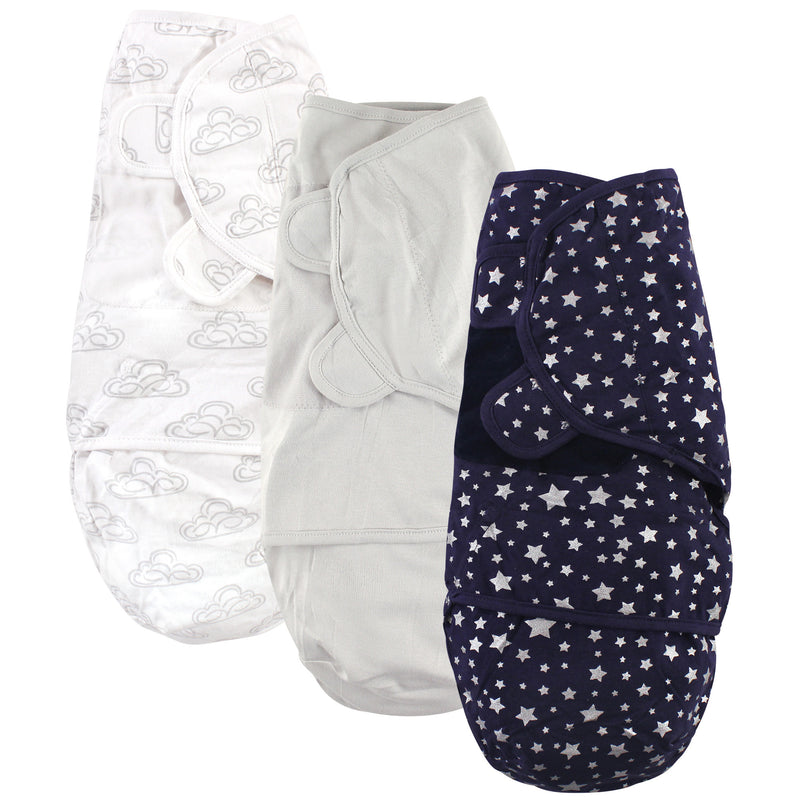 Hudson Baby Cotton Swaddle Wrap, Silver Star