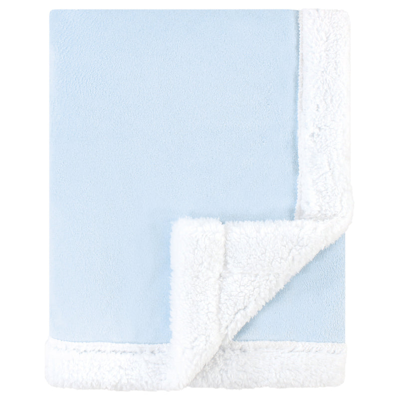 Hudson Baby Plush Blanket with Sherpa Back, Light Blue White