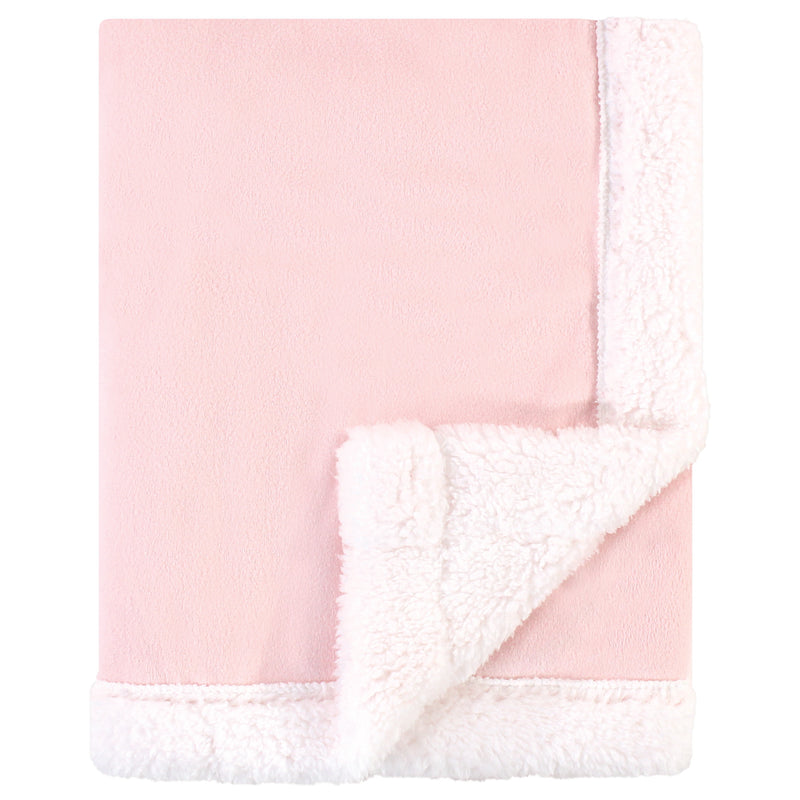 Hudson Baby Plush Blanket with Sherpa Back, Light Pink White