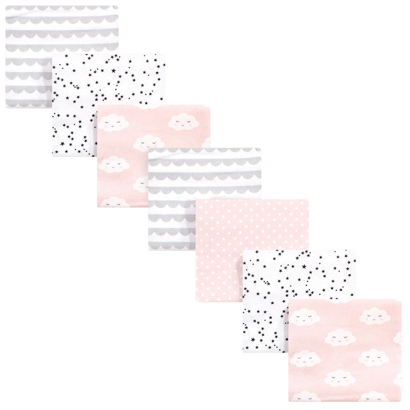 Hudson Baby Cotton Flannel Receiving Blankets Bundle, Pink Clouds