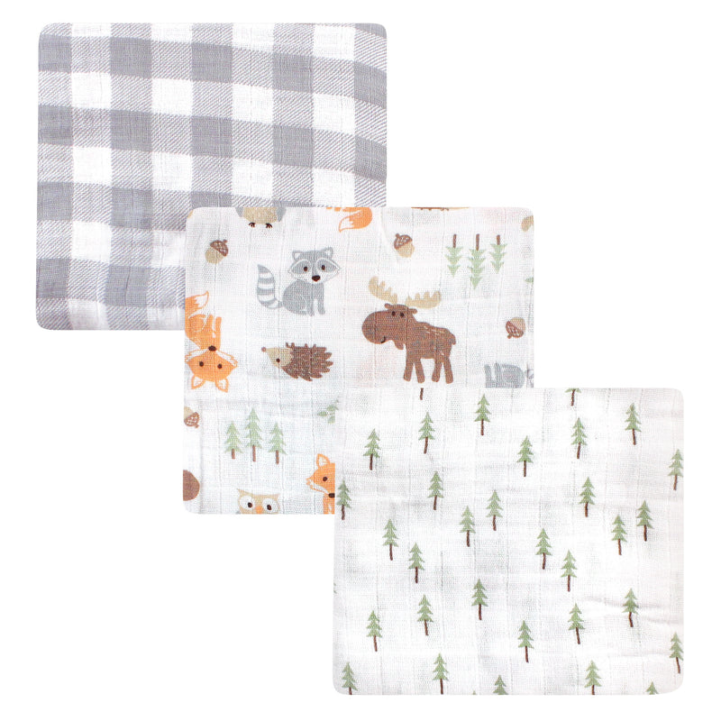Hudson Baby Cotton Muslin Swaddle Blankets, Woodland 3-Pack