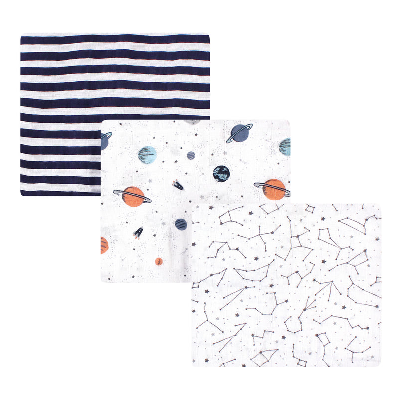 Hudson Baby Cotton Muslin Swaddle Blankets, Space
