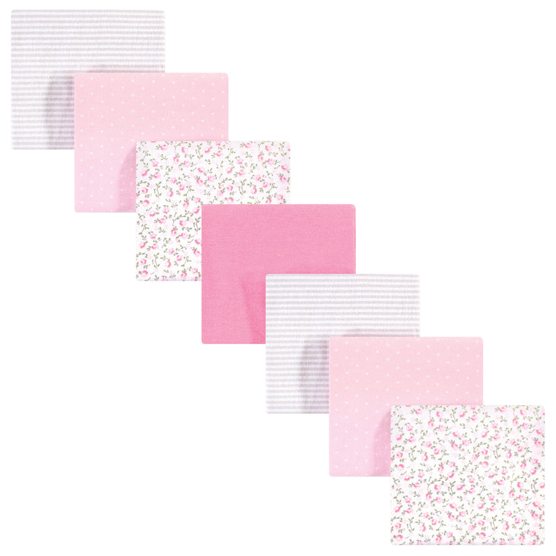 Hudson Baby Cotton Flannel Receiving Blankets Bundle, Pink Peony