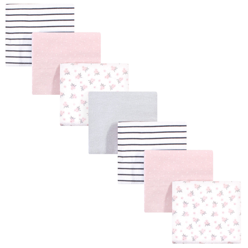 Hudson Baby Cotton Flannel Receiving Blankets Bundle, Gray Pink Floral