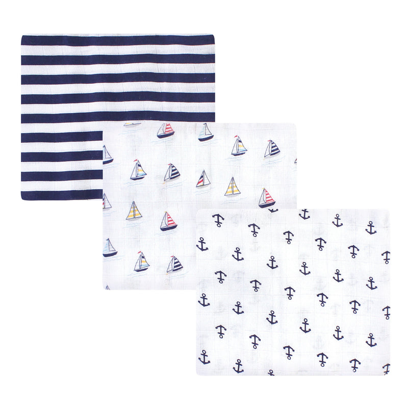 Hudson Baby Cotton Muslin Swaddle Blankets, Sailboat